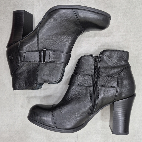 Born ankle boots women's 7 black leather block heel cap toe side zip - Picture 8 of 14